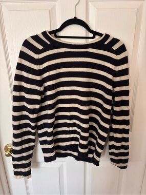 J. Crew Navy and Cream Striped Crewneck Sweater
